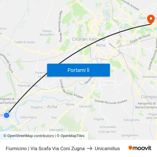 Fiumicino | Via Scafa Via Coni Zugna to Unicamillus map