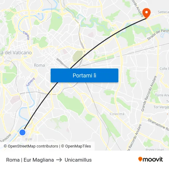 Roma | Eur Magliana to Unicamillus map