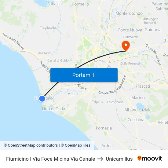 Fiumicino | Via Foce Micina Via Canale to Unicamillus map