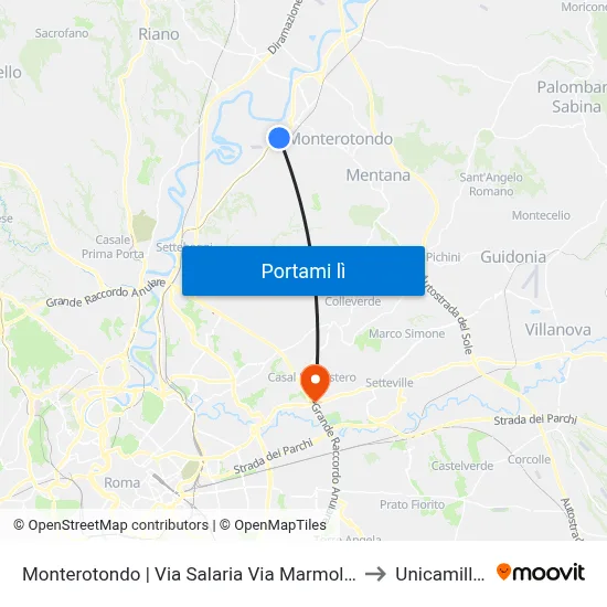 Monterotondo | Via Salaria Via Marmolada to Unicamillus map
