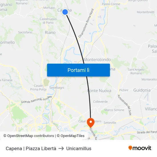 Capena | Piazza Libertà to Unicamillus map