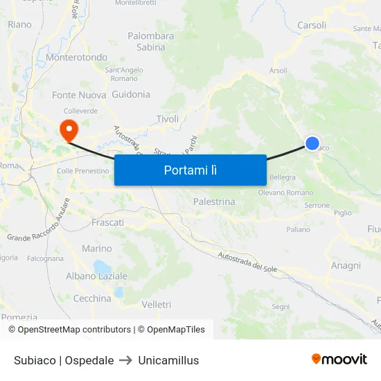Subiaco | Ospedale to Unicamillus map