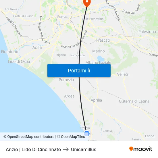 Anzio | Lido Di Cincinnato to Unicamillus map