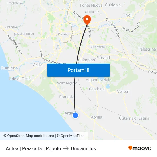 Ardea | Piazza Del Popolo to Unicamillus map