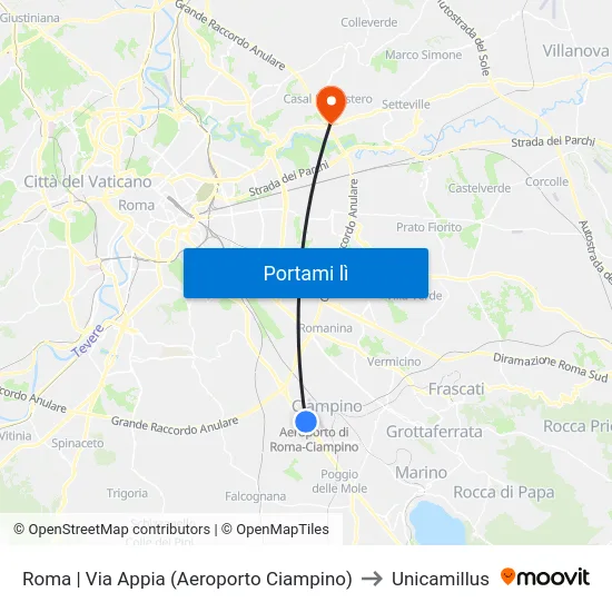 Roma | Via Appia (Aeroporto Ciampino) to Unicamillus map