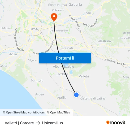 Velletri | Carcere to Unicamillus map