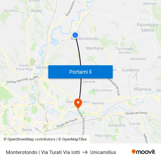 Monterotondo | Via Turati Via Iotti to Unicamillus map