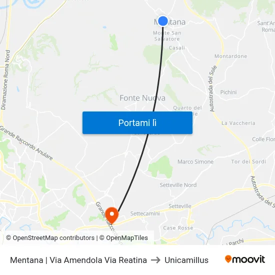Mentana | Via Amendola Via Reatina to Unicamillus map