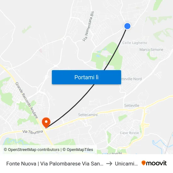 Fonte Nuova | Via Palombarese Via Santa Lucia to Unicamillus map