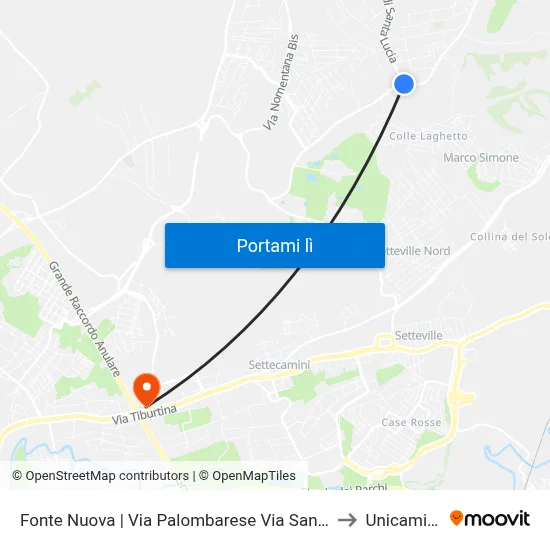 Fonte Nuova | Via Palombarese Via Santa Lucia to Unicamillus map