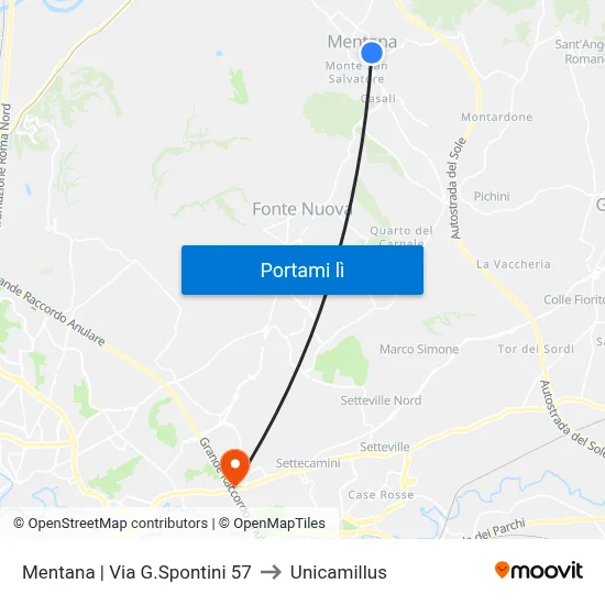 Mentana | Via G.Spontini 57 to Unicamillus map