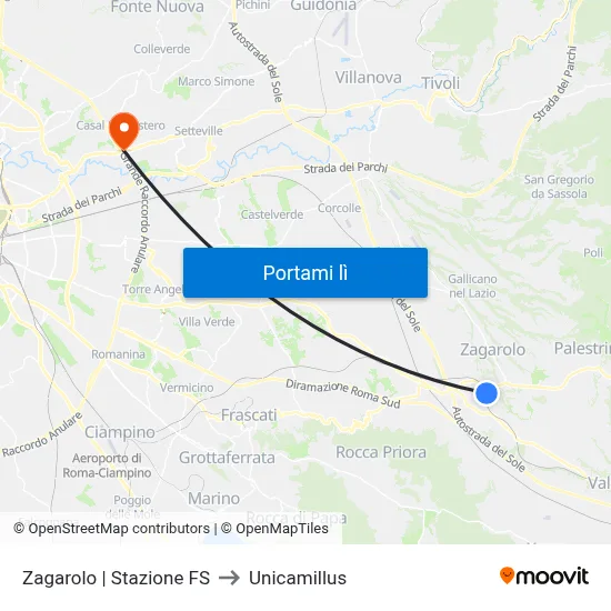 Zagarolo | Stazione FS to Unicamillus map