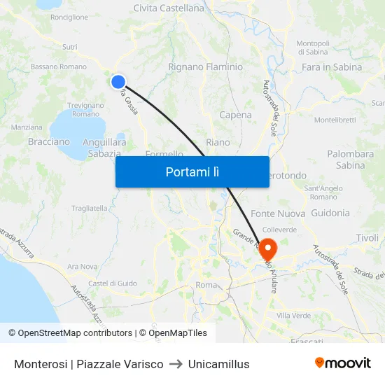 Monterosi | Piazzale Varisco to Unicamillus map