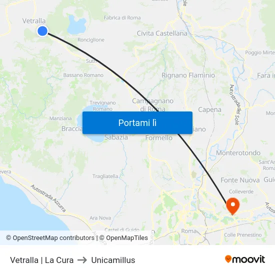 Vetralla | La Cura to Unicamillus map
