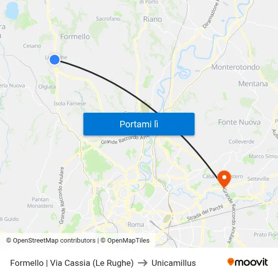 Formello | Via Cassia (Le Rughe) to Unicamillus map