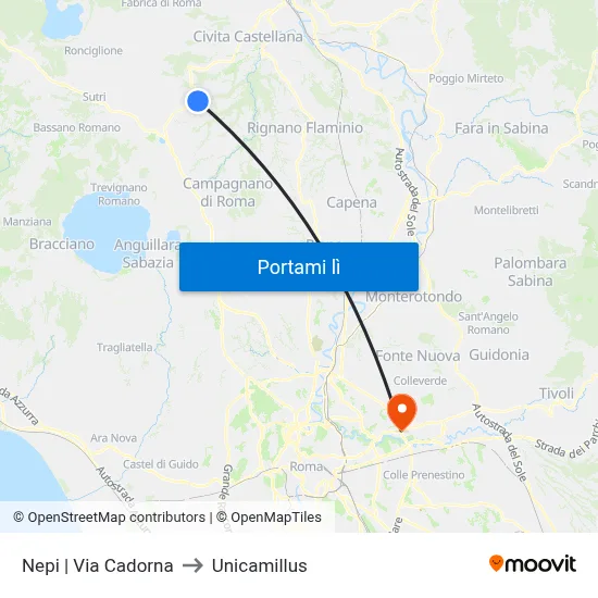 Nepi | Via Cadorna to Unicamillus map