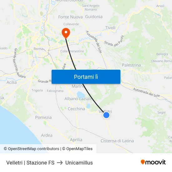 Velletri | Stazione FS to Unicamillus map