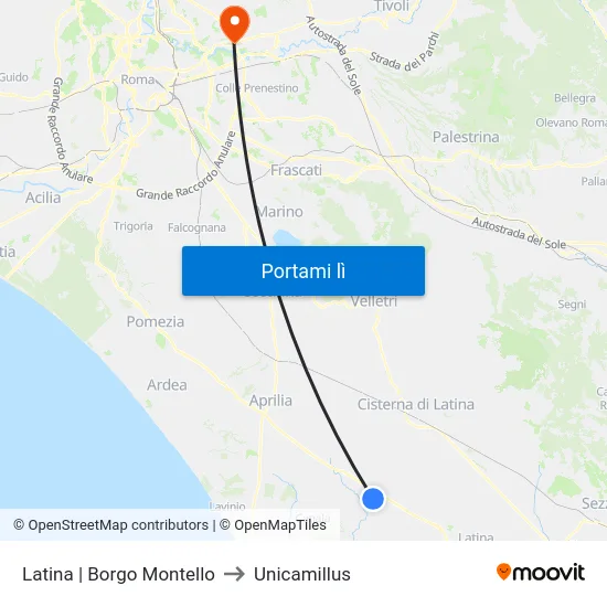 Latina | Borgo Montello to Unicamillus map