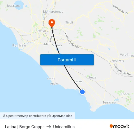 Latina | Borgo Grappa to Unicamillus map