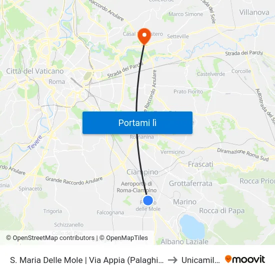 S. Maria Delle Mole | Via Appia (Palaghiaccio) to Unicamillus map