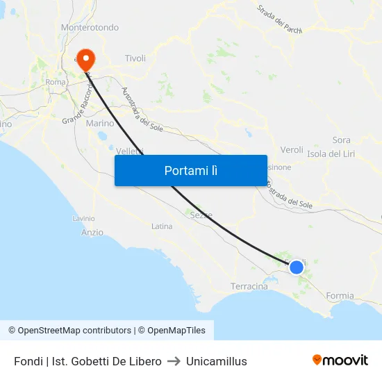 Fondi | Ist. Gobetti De Libero to Unicamillus map