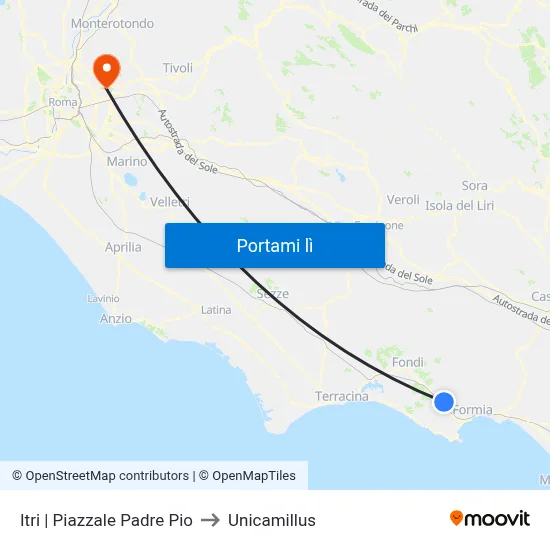 Itri | Piazzale Padre Pio to Unicamillus map