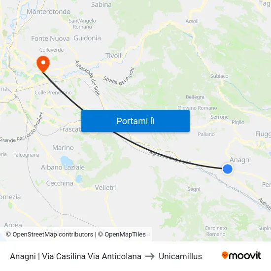 Anagni | Via Casilina Via Anticolana to Unicamillus map