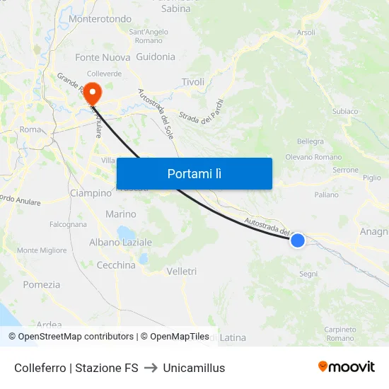 Colleferro | Stazione FS to Unicamillus map