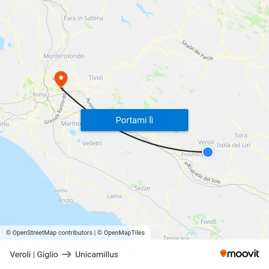 Veroli | Giglio to Unicamillus map