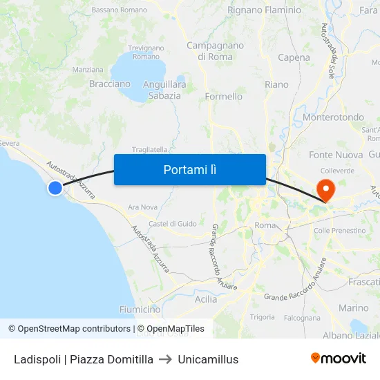 Ladispoli | Piazza Domitilla to Unicamillus map