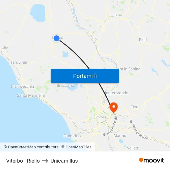Viterbo | Riello to Unicamillus map
