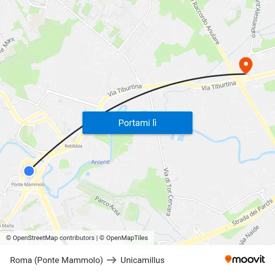 Roma (Ponte Mammolo) to Unicamillus map