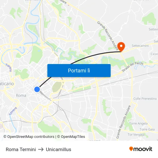 Roma Termini to Unicamillus map
