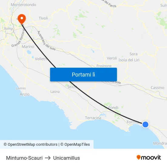 Minturno-Scauri to Unicamillus map