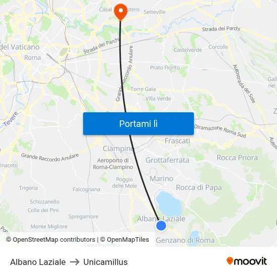 Albano Laziale to Unicamillus map