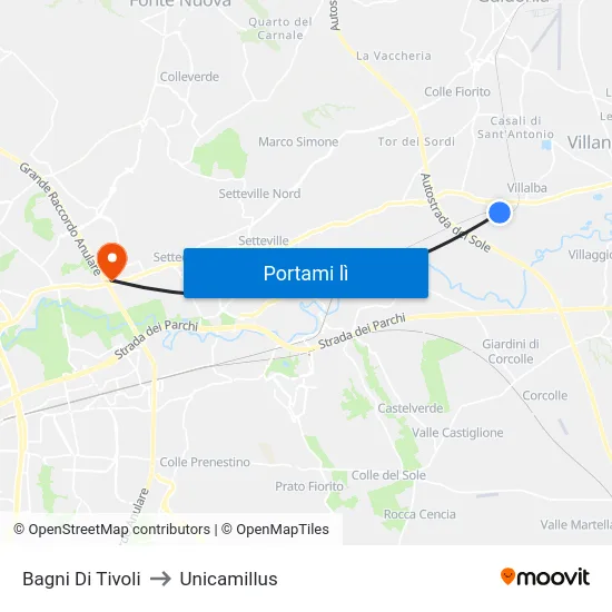 Bagni Di Tivoli to Unicamillus map