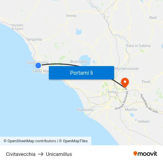 Civitavecchia to Unicamillus map
