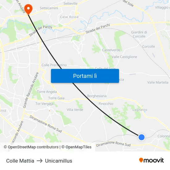 Colle Mattia to Unicamillus map