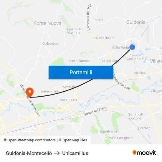 Guidonia-Montecelio to Unicamillus map