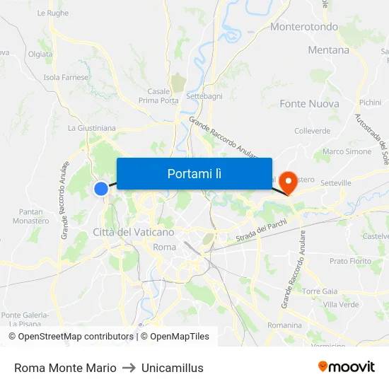 Roma Monte Mario to Unicamillus map
