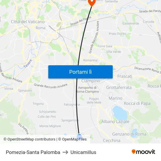Pomezia-Santa Palomba to Unicamillus map