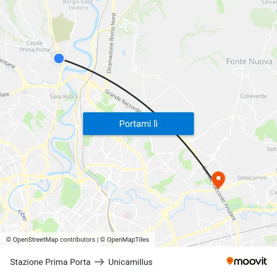 Stazione Prima Porta to Unicamillus map