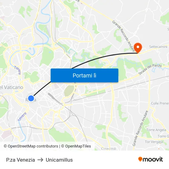 P.za Venezia to Unicamillus map