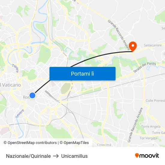 Nazionale/Quirinale to Unicamillus map