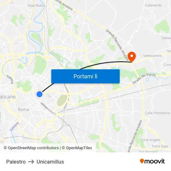Palestro to Unicamillus map