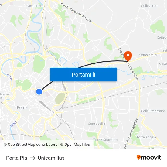 Porta Pia to Unicamillus map