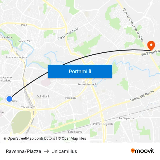 Ravenna/Piazza to Unicamillus map