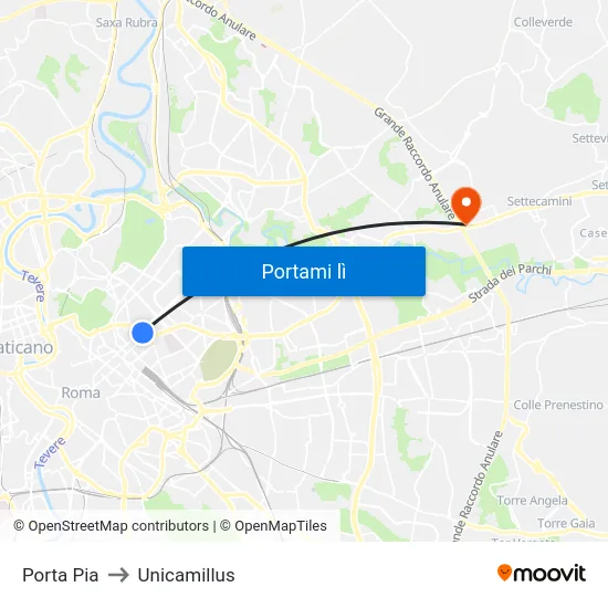 Porta Pia to Unicamillus map
