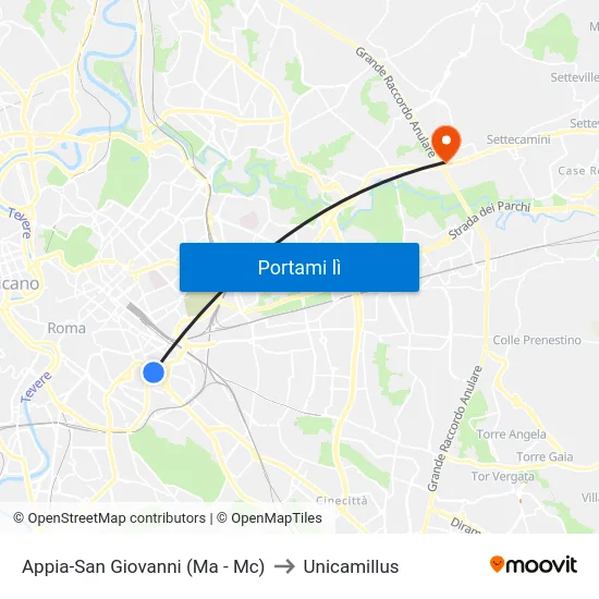 Appia-San Giovanni (Ma - Mc) to Unicamillus map