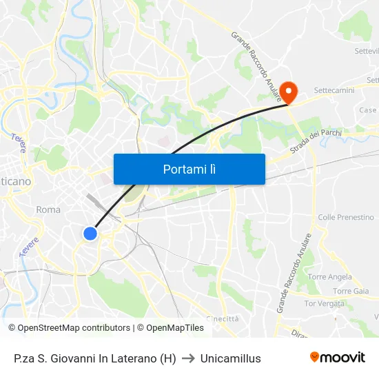 P.za S. Giovanni In Laterano (H) to Unicamillus map